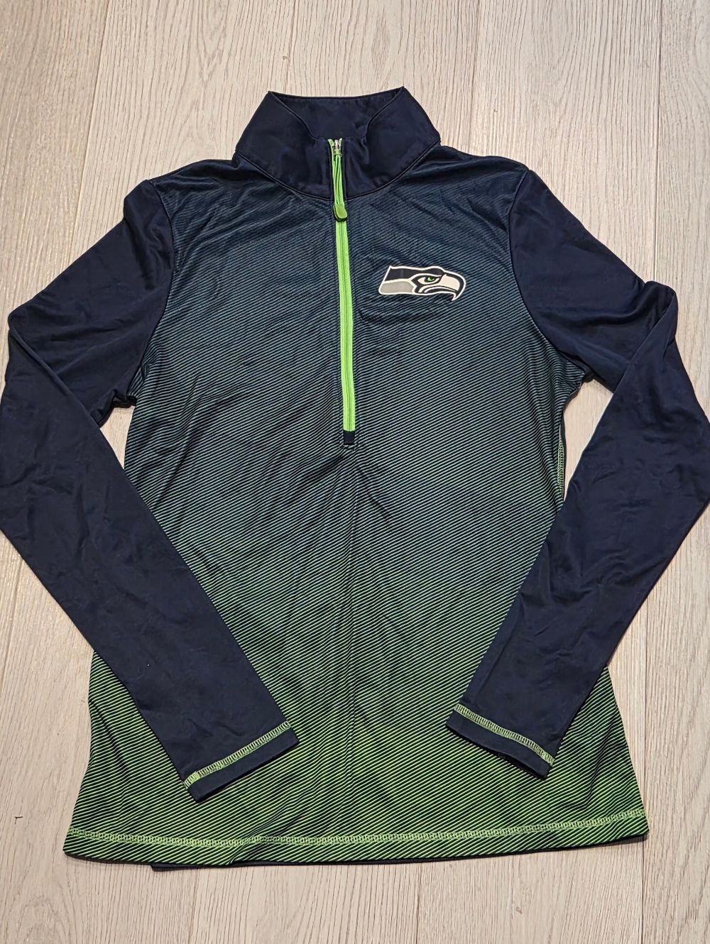 Majestic Seattle Seahawks Navy and Neon Green Cowl Quarter-Zip Pullover